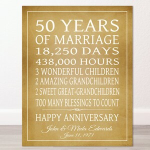 50th Anniversary Gift - Print or Canvas - Grandparents Gift, 50 Years Golden, Sign, Personalized Gift for Parents , Custom Keepsake Art