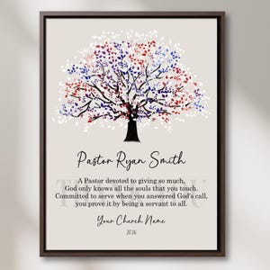 PASTOR APRECIATION Geschenk, personalisiertes Dankeschön Pastor Gedicht, Pastor Ruhestand, Pastor, der Dienst Geschenk verlässt, Rot Blau aus der Kirchenfamilie