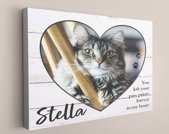 Cat Condolence Gift Pet Loss Art, Cat Memorial Print Canvas Remembrance Sympathy Gif Personalized You left your paw prints on my heart