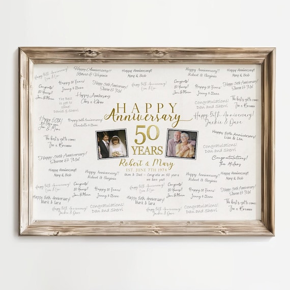 Guest Book for 50th Wedding Anniversary, Guestbook Alternative Personalized with Signatures Signed by Guests, Anniversary Party Idea 50 Year