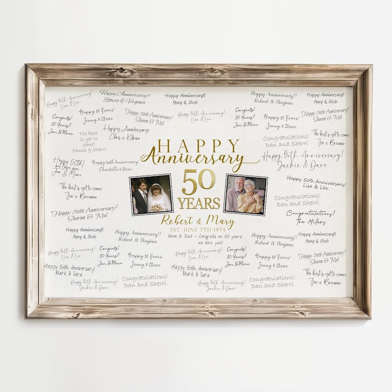 Guest Book for 50th Wedding Anniversary, Guestbook Alternative Personalized with Signatures Signed by Guests, Anniversary Party Idea 50 Year image 1