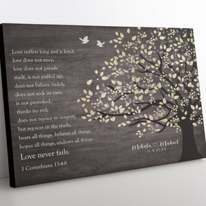 Regalo di nozze 1 Corinzi 13, L'amore è paziente, regalo cristiano per coppia personalizzato, PrintsbyChristine, L'amore è gentile, arte murale religiosa