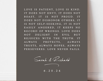 Custom canvas with your words, song lyrics or poem & names, Personalized Wall Art, Couples Wedding Anniversary Gift with Scripture or Saying