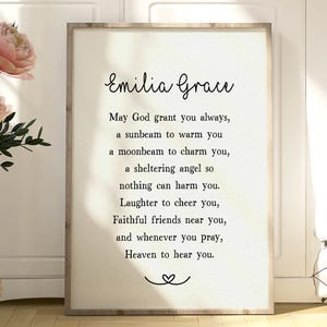 Baby Girls Blessing, Baptism Gift Modern Minimalist Print, God Poem, Saying Nursery Wall Art, Christian Gift New Parents Baby Shower Present