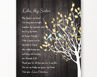 SISTER GIFT Custom Sister Birthday Gift, Art Personalized Poem from Sister Canvas or Print,  Maid of Honor Gift, Bridesmaid Gift  Artwork