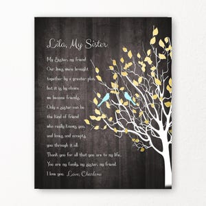 SISTER GIFT Custom Sister Birthday Gift, Art Personalized Poem from Sister Canvas or Print,  Maid of Honor Gift, Bridesmaid Gift  Artwork