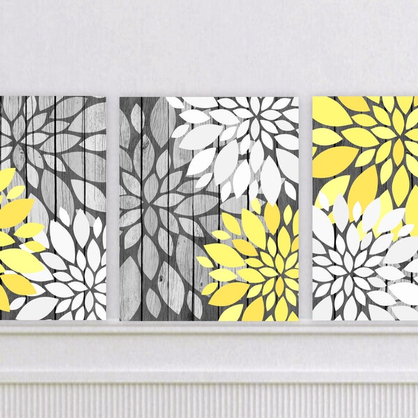 Yellow Gray Flowers Etsy