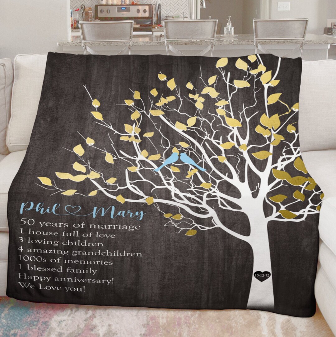 50th Anniversary Gift Idea Personalized Throw Blanket, Couples Gift