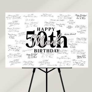 50th Birthday Guestbook Alternative, Personalized Name Canvas or Poster, Black White Print or Digital Download, Birthday Party Decor