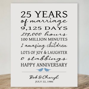 25 Years Anniversary Gift, 25th Anniversary Art Print, Personalized Anniversary Gift for Parents, Anniversary Gift for Wife Funny Gift
