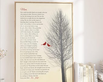 Gift for Mom Poem, for Mother from Son or from Daughter, Cardinal Bird  Gift Art Print / Canvas Mother Christmas Gift Birthday Gift
