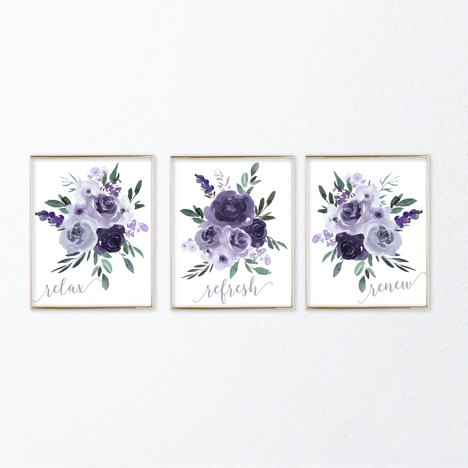 LAVENDER BATHROOM Wall Art Set Watercolor Floral Prints or Etsy