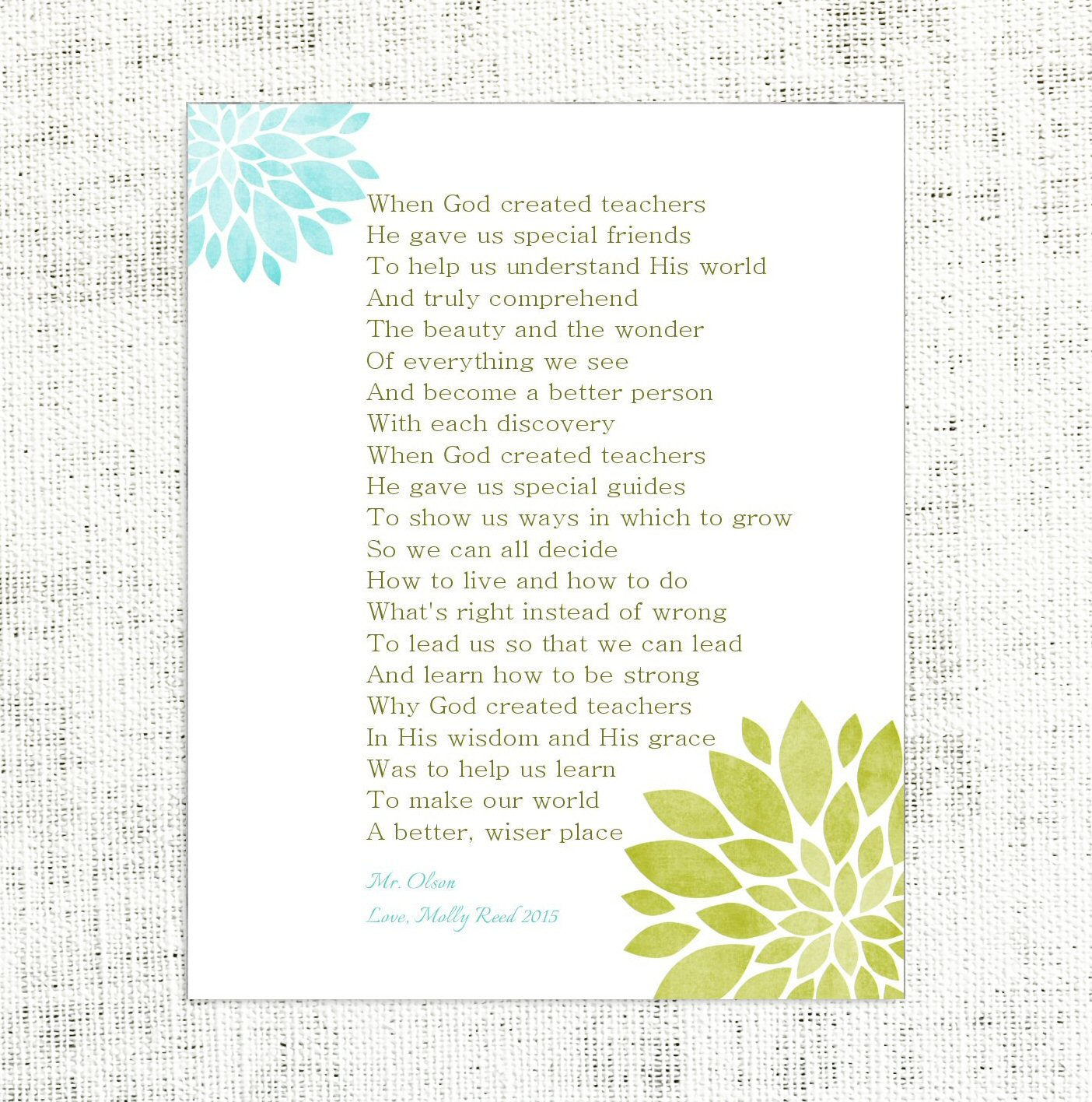 Teachers Gift Christian Teacher Appreciation Poem Quote Etsy