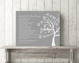 GODPARENTS PROPOSAL Personalized from GodChild Gift Canvas or Print God Parents Tree Art Will You be My Godparents? from God Child