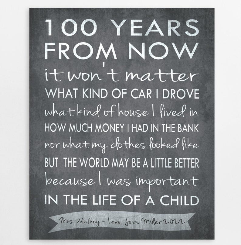 100 Years From Now, Teachers Gift, Personalized Name, Poem, I Was ...