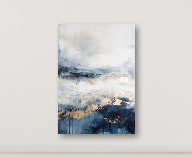 Navy Blue Gold and Gray Art 3 Piece Set, Coastal Ocean Abstract , Large ...