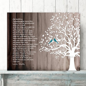 Grootmoeder cadeau gepersonaliseerd van kleindochter trouwdag bedankt gedicht voor oma canvas of print faux houten aandenken kunst