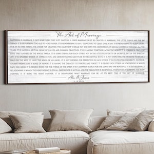 The Art of Marriage Gift for Couples,  Personalized Wedding Art, Large Canvas Framed Anniversary Gift, Above Bed Decor Wedding Poem