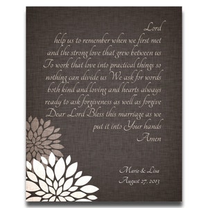 Huwelijkscadeau Gepersonaliseerd christelijk huwelijk Zegen gebed Custom Art Print 1e verjaardag koppels Naam Datum bloemen Canvas of print