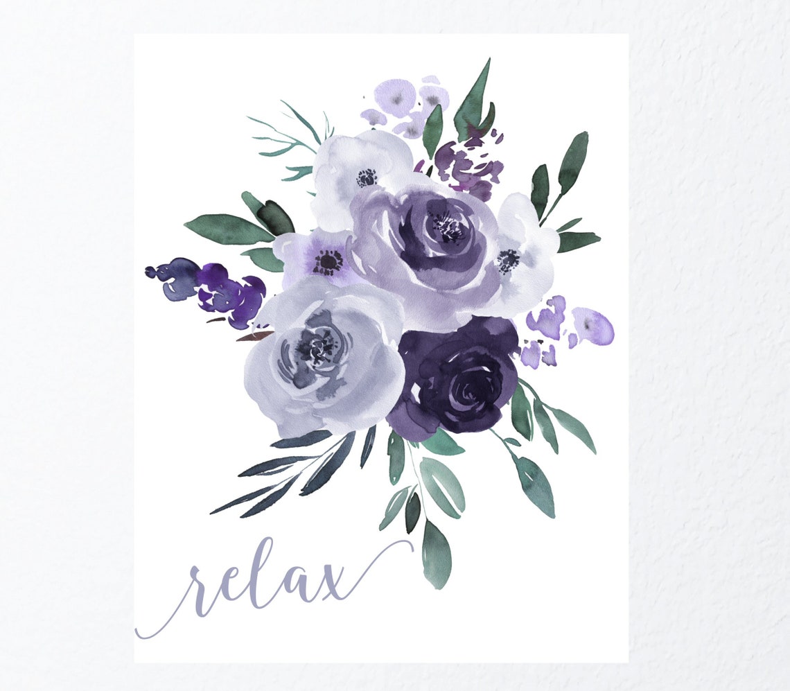 LAVENDER BATHROOM Wall Art Set Watercolor Floral Prints or Etsy