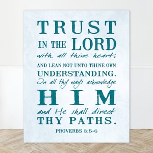 Trust in the Lord Wall Art Proverbs 3 5 6 Inspirational  Canvas or Print Print Bible Verse Religious Gift  Scripture Teal Orange Pink Beige