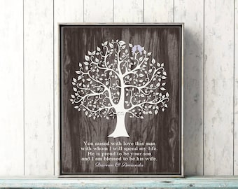 Mother of the Groom Gift FROM BRIDE  Wedding Day Gift Personalized Canvas Print You Raised with Love Wedding Daughter in Law  Tree