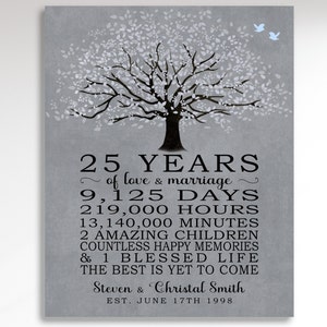 25th Anniversary Gift for Spouse, Gift for Parents Personalized 25 Year Anniversary Gift, Sentimental Custom Silver Anniversary Gift tree