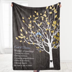 50th Anniversary Gift Idea Personalized Throw Blanket, Couples Gift Wedding Anniversary Custom Wording Plush Soft Blanket Gift for Parents