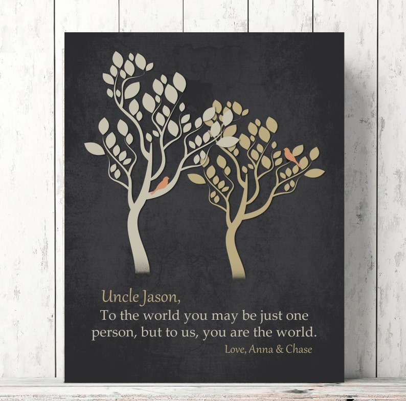 Gift for Uncle Gift from niece, nephew uncle christmas gift Poem gift ideas for uncle To Us you are the World PERSONALIZED sign image 1