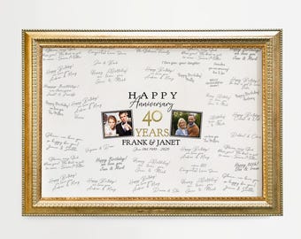 Guest Book for 40th Wedding Anniversary, Guestbook Alternative Personalized with Signatures Signed by Guests, Anniversary Party Idea 40 Year