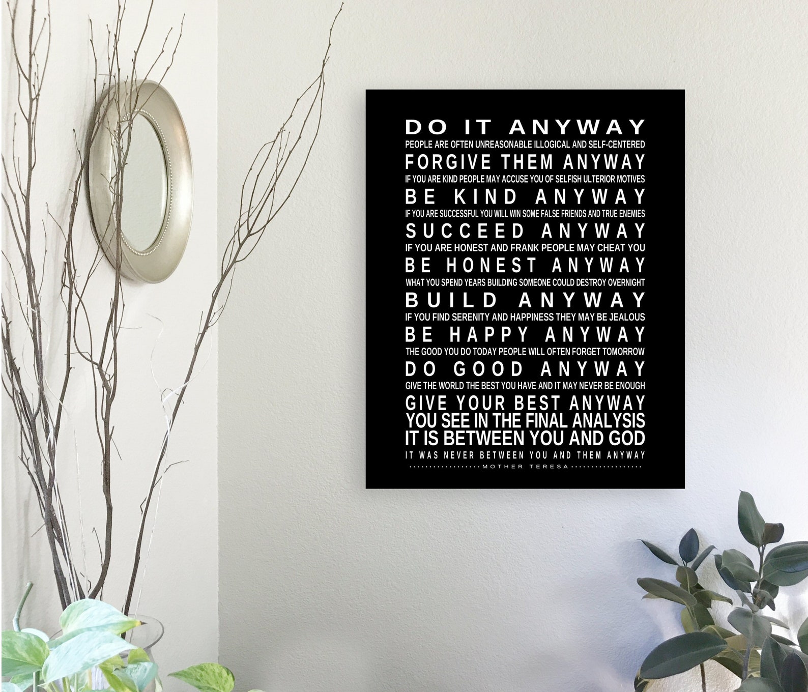 Large Inspirational Wall Art Do It Anyway Mother Teresa Quote Etsy