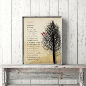 BROTHER CHRISTMAS GIFT, From Sister, Print or Canvas, Brother Poem, Groomsmen Gift, Masculine Woodsy Brother My Friend, Custom sign image 5