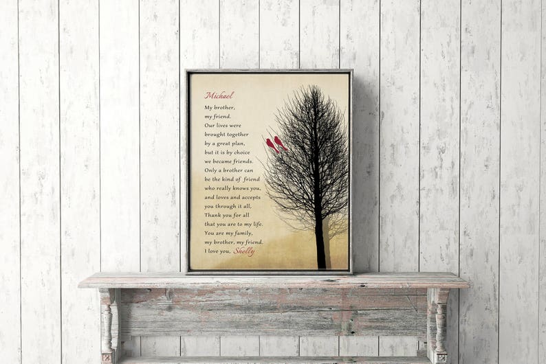 BROTHER CHRISTMAS GIFT, From Sister, Print or Canvas, Brother Poem, Groomsmen Gift, Masculine Woodsy Brother My Friend, Custom sign image 5