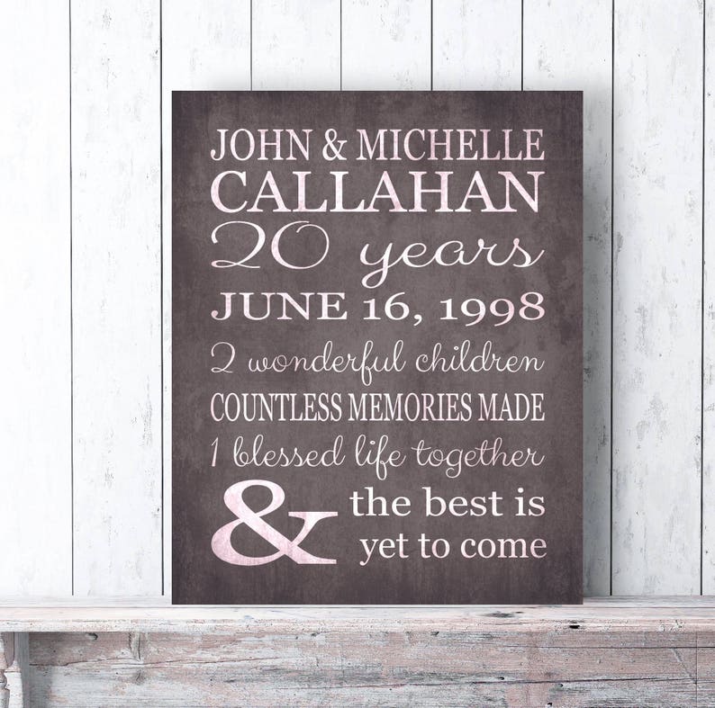 20 Years Personalized Anniversary Gift for Parents or Spouse Wedding Canvas or Print Custom Art The Best is Yet to Come 20th Anniversary image 1