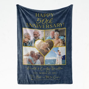 50. Jahrestag Geschenk personalisiert, Decke Foto Geschenk Collage Hochzeitstag Benutzerdefinierte Wortlaut weiche Decke Geschenk für Eltern golden