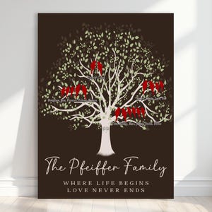 Personalized Family Tree, Where Life Begins Custom Sign Art, Names Canvas Print, Anniversary Gift Tree Birds Modern Minimalist