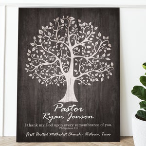 Regalo di ringraziamento per il pastore, cartello personalizzato con versetto biblico per pastore, Filippesi 1:3, personalizzabile con il nome, dalla chiesa
