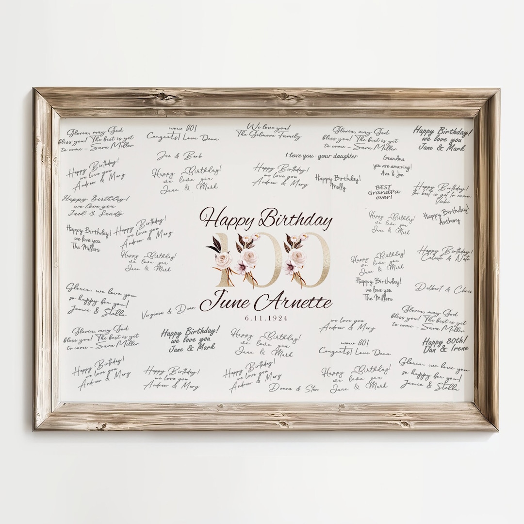 100th Birthday Guest Book Party Alternative Personalized Gold Boho