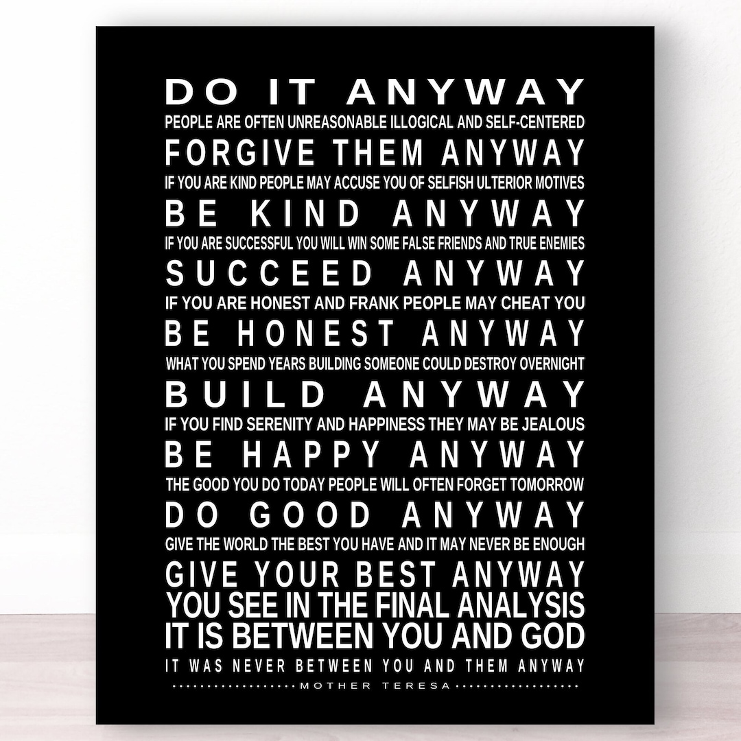 Do It Anyway Poster, Mother Teresa Quote Canvas or Print Subway Sign