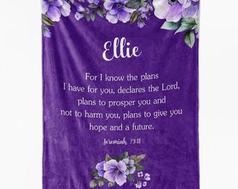 Bible Verse Throw Blanket Custom Add Name: Personalized Scripture Custom Colors Gift for Women