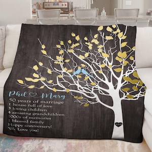 50-jähriges Jubiläum Geschenkidee Personalisierte Decke, Paargeschenk Hochzeitstag Benutzerdefinierte Wortlaut Plüsch weiche Decke Geschenk für Eltern
