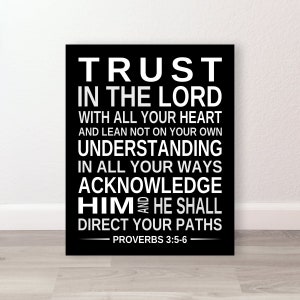 Proverbs 3:5-6 TRUST In The LORD Print, Bible Verse Scripture Art, Inspirational Gallery Canvas or Unframed Print, Modern Word Art