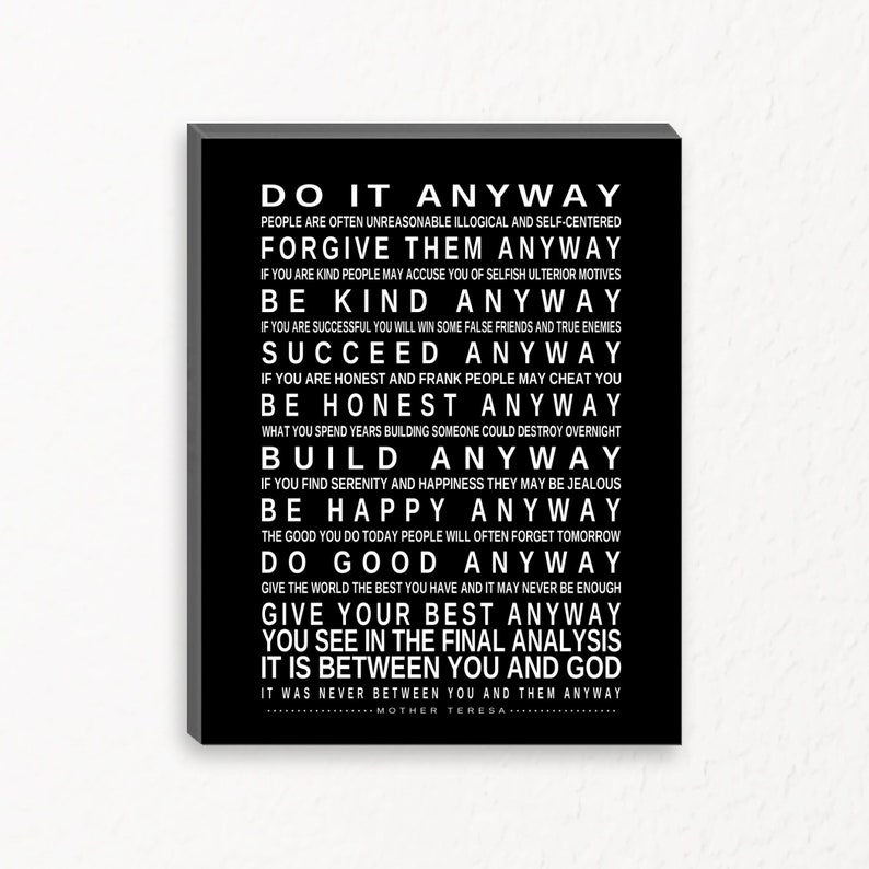 Large Inspirational Wall Art Do It Anyway Mother Teresa Quote Etsy