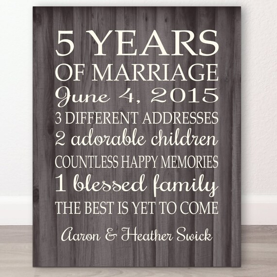 For Him 5th Anniversary Wood Frame, 5 Years Marriage Gift For Husband ...