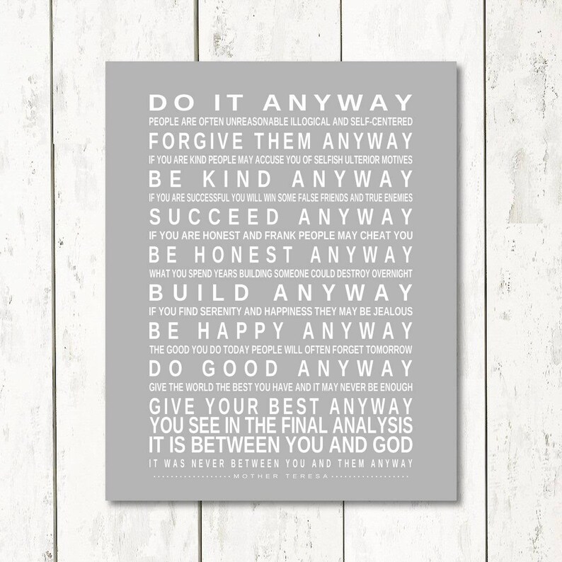 DO IT ANYWAY Large Sign Canvas Print Quote by Mother Teresa Etsy