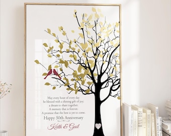 50th Anniversary Gift, Golden Anniversary Artwork, Customized Canvas OR Print, Personalized Gift for Parents, Grandparents Faux Gold