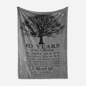 60th Anniversary Blanket Gift Idea Personalized Throw Blanket, Parents Gift Wedding Anniversary Grandparents Gift Idea 60 Years Married