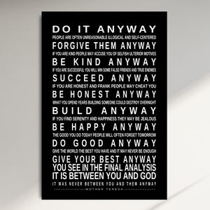 Do It Anyway Poem, Mother Teresa Quote, Inspirational Art, Subway Sign, Typography Artwork Canvas Print, Motivational Large Art Sign