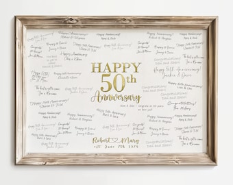 50th Anniversary Party Guest Book, Personalized Guestbook Alternative Decor Canvas Poster Signatures Signed by Guests, Gift Idea 50 Years