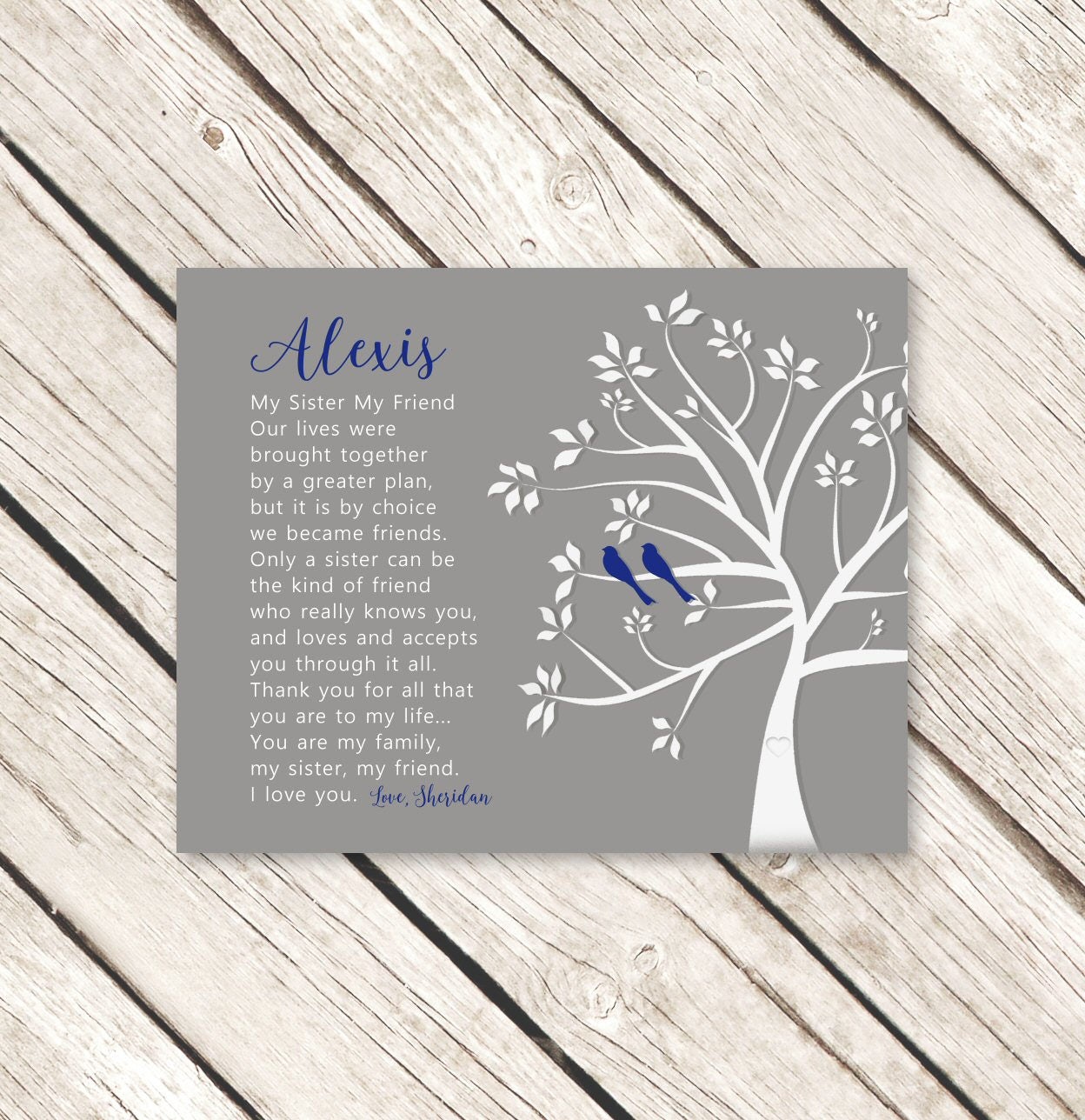 GIFT FOR SISTER Personalized Navy Blue Gray Canvas Etsy